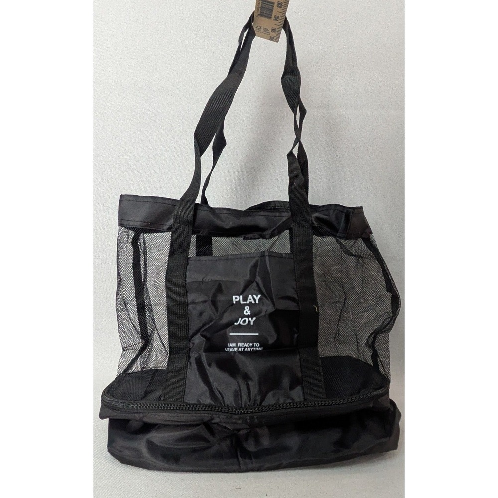 Play & Joy Mesh Beach Tote Bag Unisex Large Black Insulated Cooler Base Bag